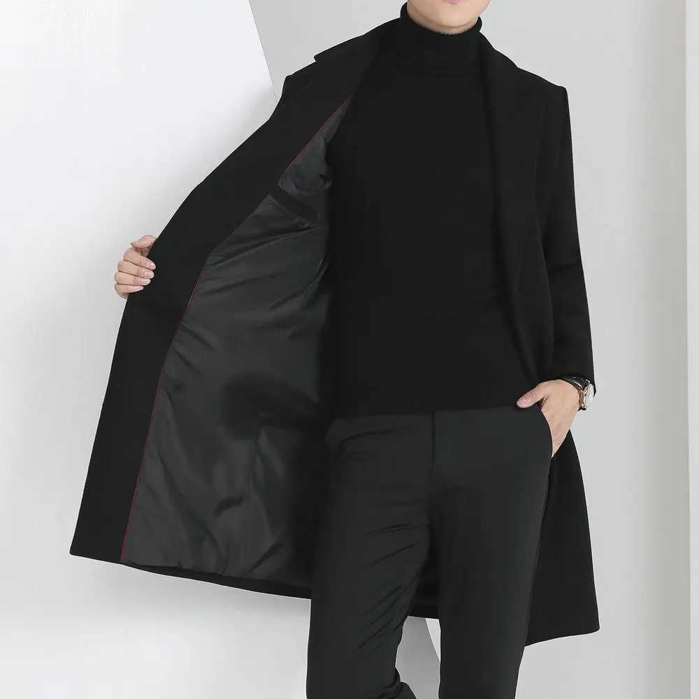 Winter Autumn Mens Timeless Woolen Overcoat Grey Navy Black Burgundy Notched Collar Design Cashmere Coat Plus Size MenswearT251025