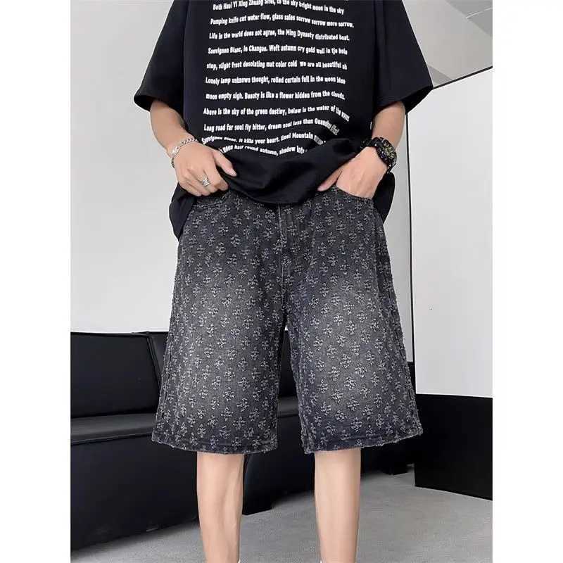 American retro fashion design ripped denim shorts for men summer trendy brand high street fashion retro trendy brand midpantsXJ251025