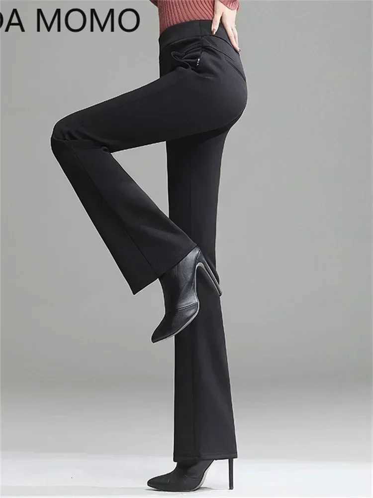 OL office winter warm thick fleece womens pants female high waist wide leg flare pants for women trousers womanT251025