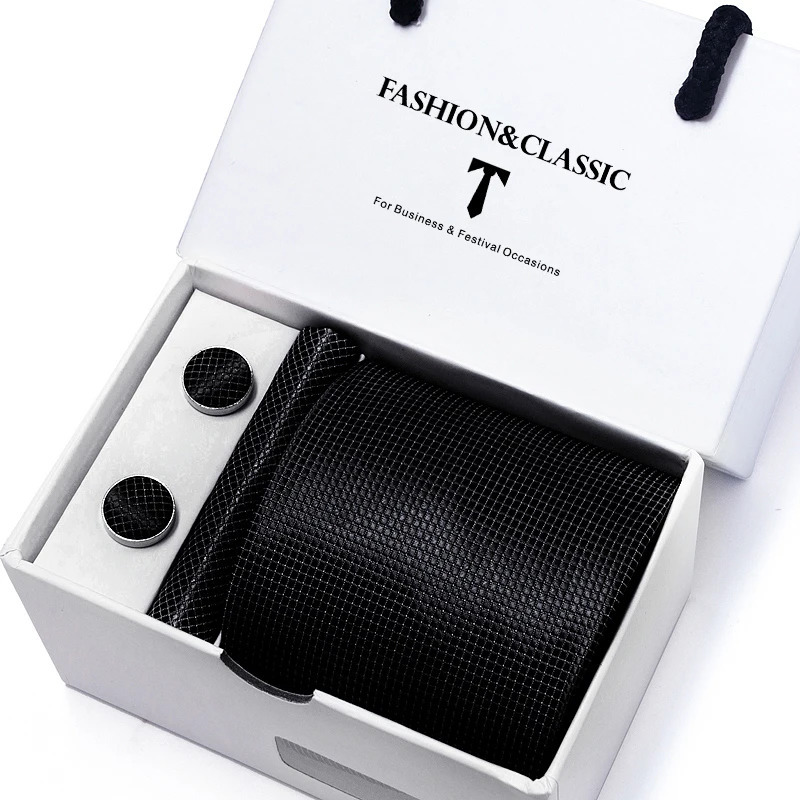 Holiday Gift Box 8 cm Red Stripe Mens Gravata Handkerchief Cufflinks Set For Men Suit Accessories Wedding Neckties 251023