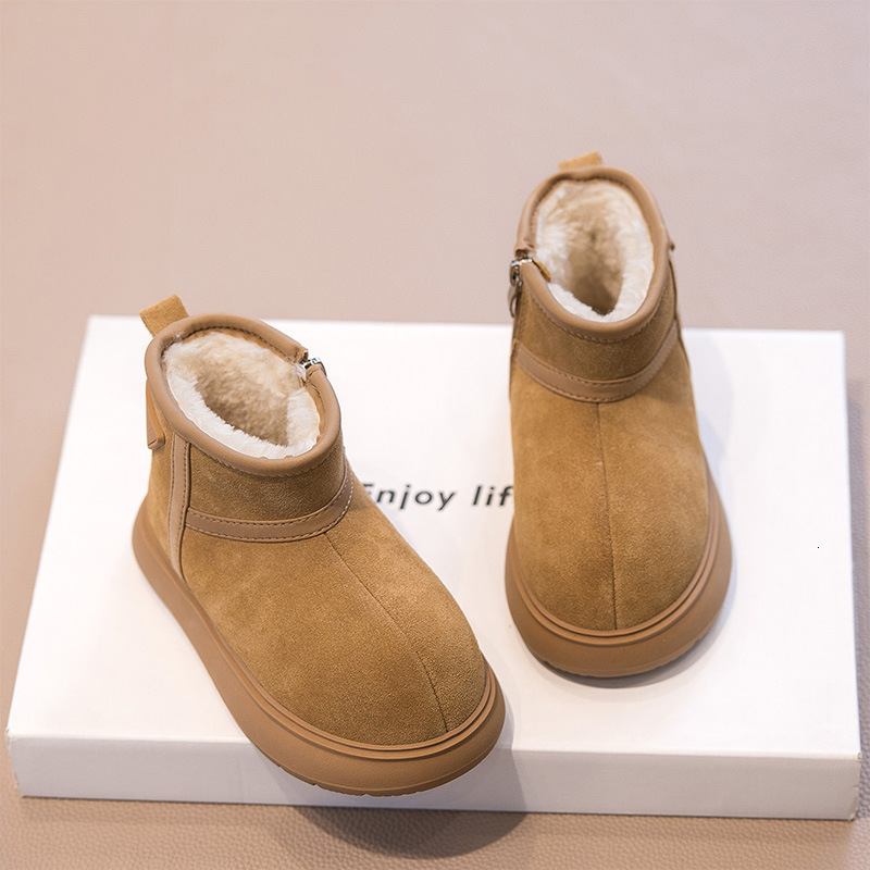 Designer Fashion Girl Snow Boots Winter Children's Warm Boys Wool Lined Thick Cotton Boots Big Toe Cotton Shoes