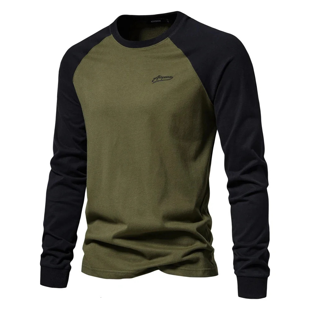 AIOPESON Mens Tshirts 100 Cotton Long Sleeve Oneck Pactwork Casual T Shirts for Men Spring er Tees Men Clothing 251020