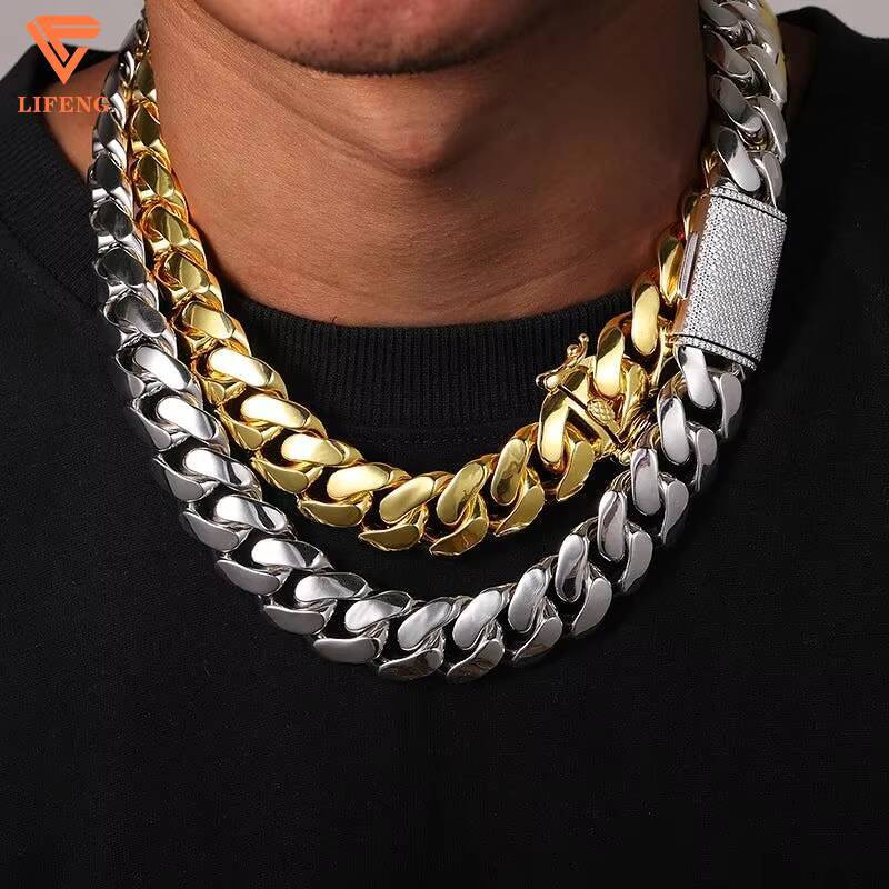 Lifeng Jewelry 20mm VVS Moissanite Chain 18k Gold Plated Cuban Link Chain Sterling Silver Diamond Hiphop Cuban Necklace