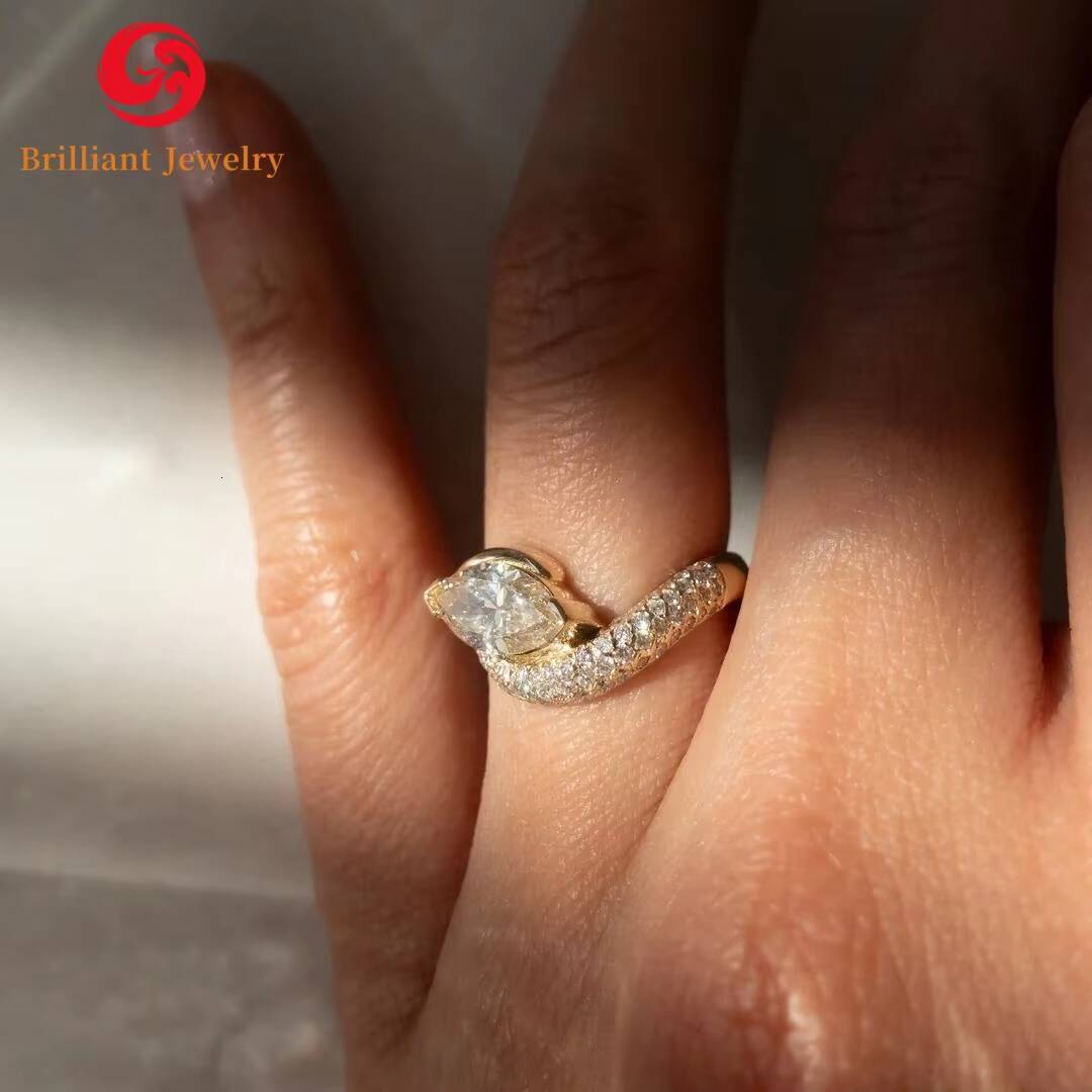 Luxury Custom Moissanite Ring 1CT 3CT 5CT VVS Marquise Cut Moissanite Engagement Rings Real 14K 18K Gold Proposed Ring