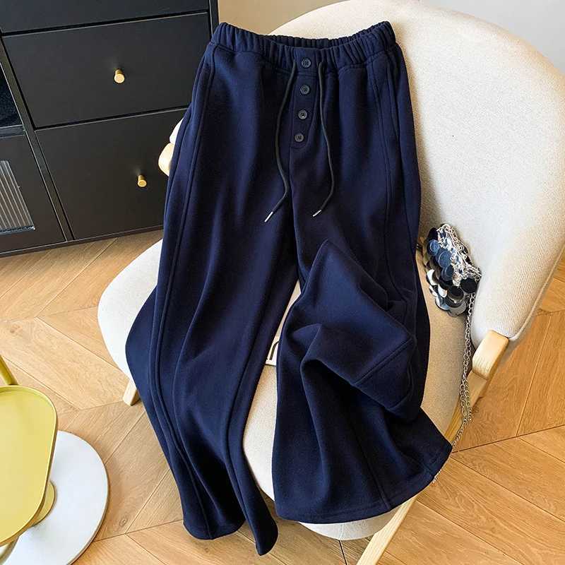 Fleece Sweatpants Women Fashion Streetwear Baggy Joggers Korean Drawstring Wide Leg Pants Winter Casual Straight Trousers NewT251025