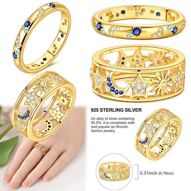 925 Sterling Silver Rings Gold Color Sun Moon Stars Sparking Wedding Ring Certified Women Engagement Jewelry Anniversary GiftsXJ251025