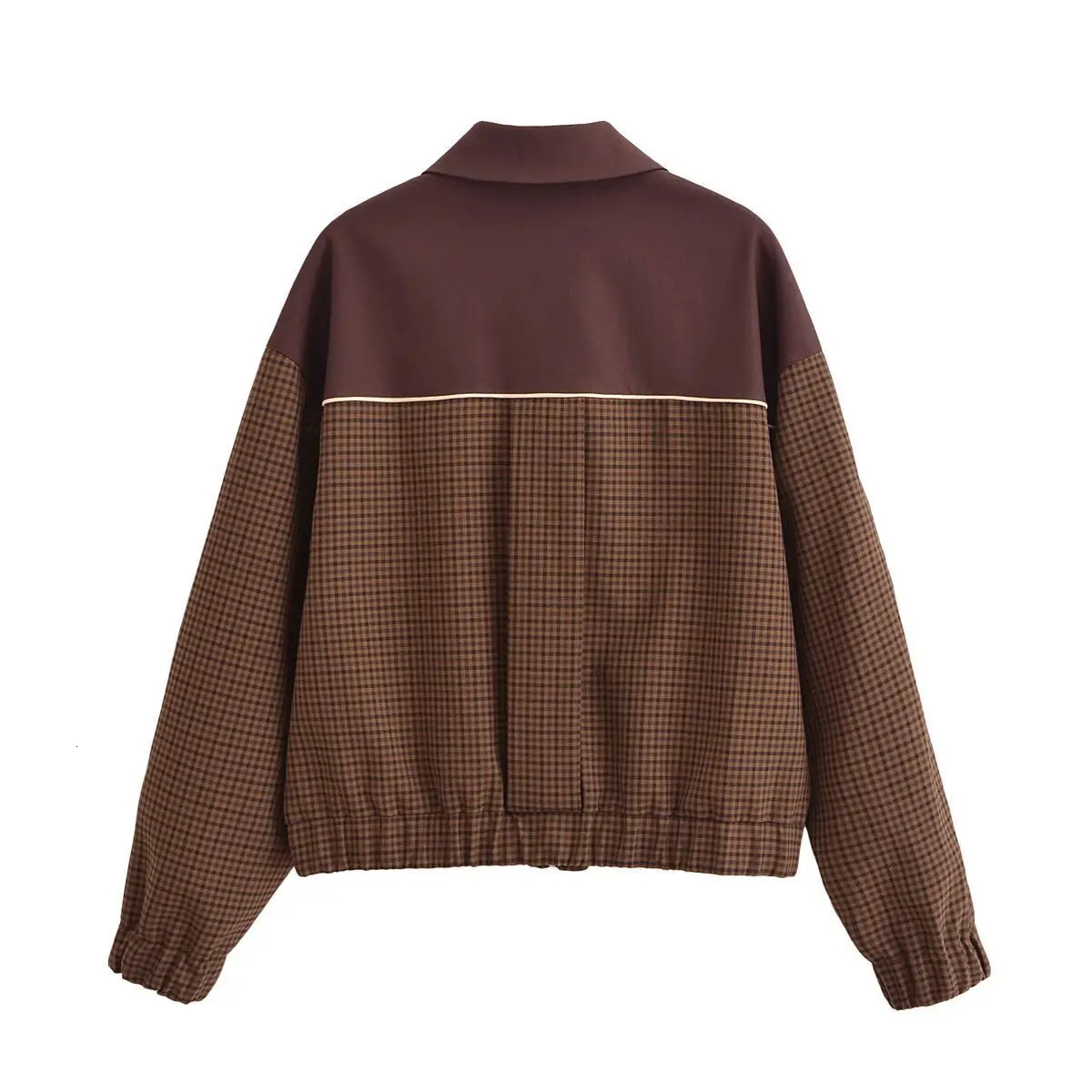 Two Piece Pant Set Loose and Fashionable Checkered Long Sleeved Lapel Zipper Spliced JacketLong Plaid Trousers 251021