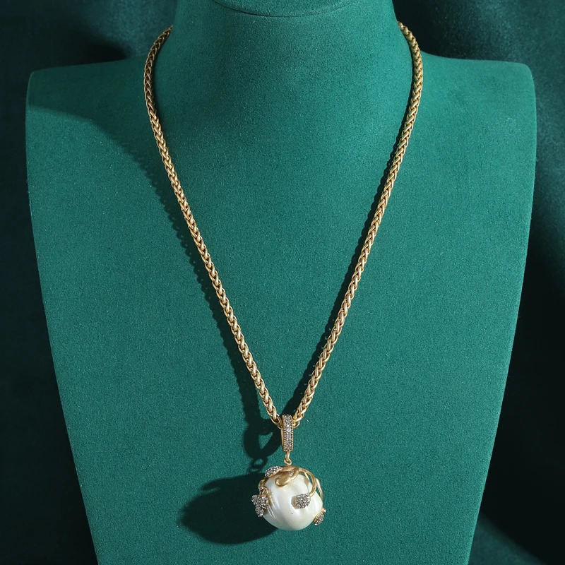 Baroque Abs Pearls Necklace Jewelry Pendant Light Bulb Big Ball Rhinestones Gold Color Wedding er For Women 2025 251016