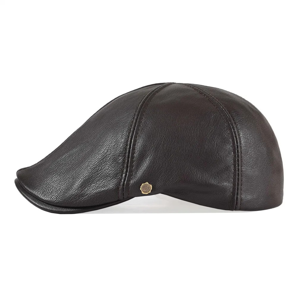 VOBOOM Genuine Leather Flat Cap Men Fall Winter Cabbies sboy Hat Coffee Brown Ivy Caps Soft Smooth Textured Hats 251021
