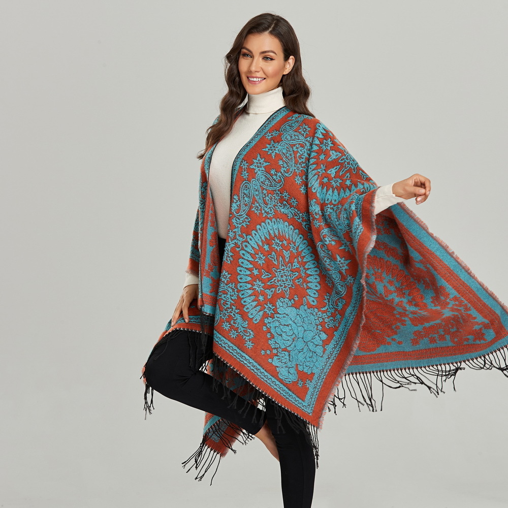 Autumn Winter Scarf Womens Ethnic Style Shawl Scarf Split Cape Travel Outerwear Warm Cape