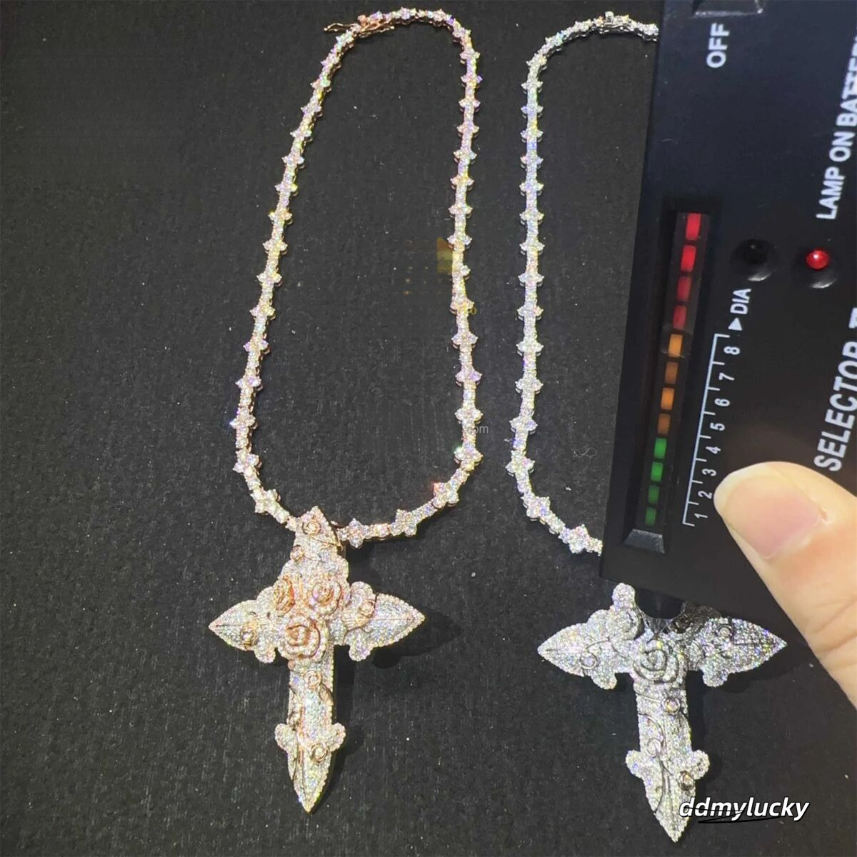 In Stock Fashion Man Jewelry Gold Color Hip Hop S Vvs1 Moissanite Dia Rose Flower Cross Pendant Necklace Set Ddmylucky