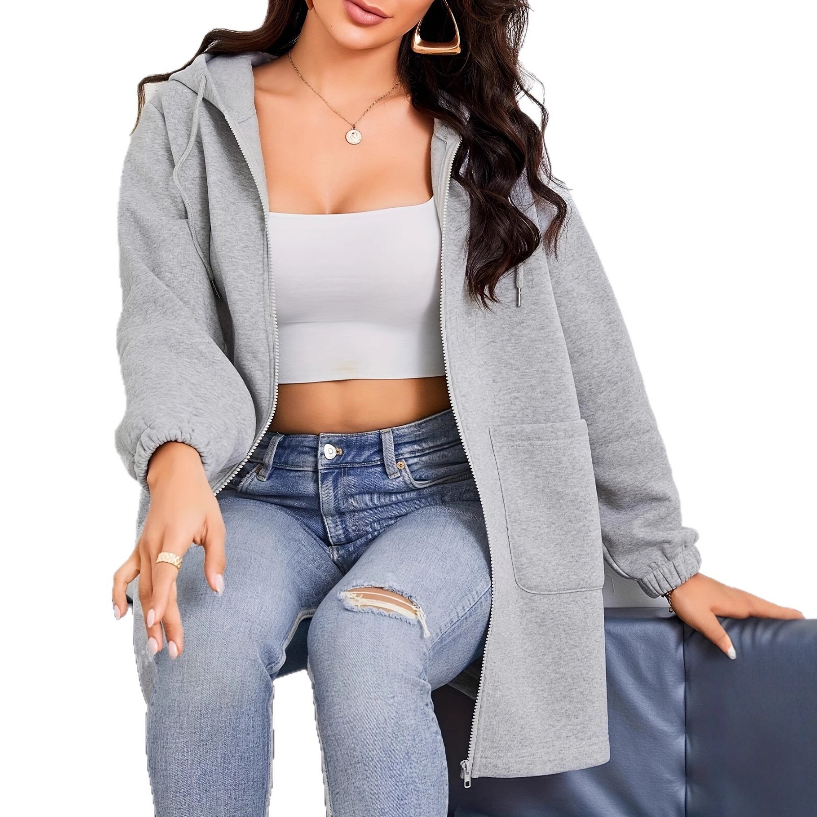 Outdoor Autumn and Winter Casual loose Long Sleeve Sweatshirt Half Zipper Ladies
