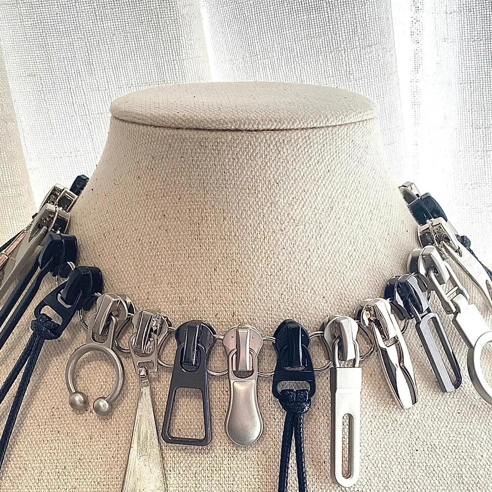 Cyber Punk Zipper Necklace Fringe Chain Head Y2k Hip Hop Choker Mens Womens Fashion Personality Jewelry Accessories 251023