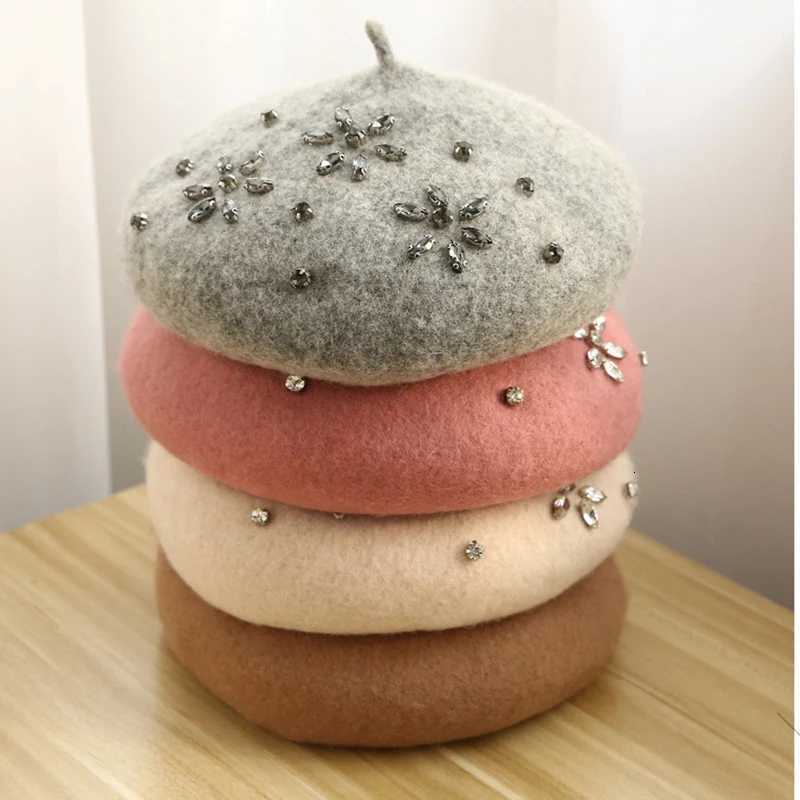 VISROVER Wan Wool Winter Beret DIY Fem Rhinestone Wool C Autumn Winter Hat Solid Color Top Quty Wen Boina Whol Y251025
