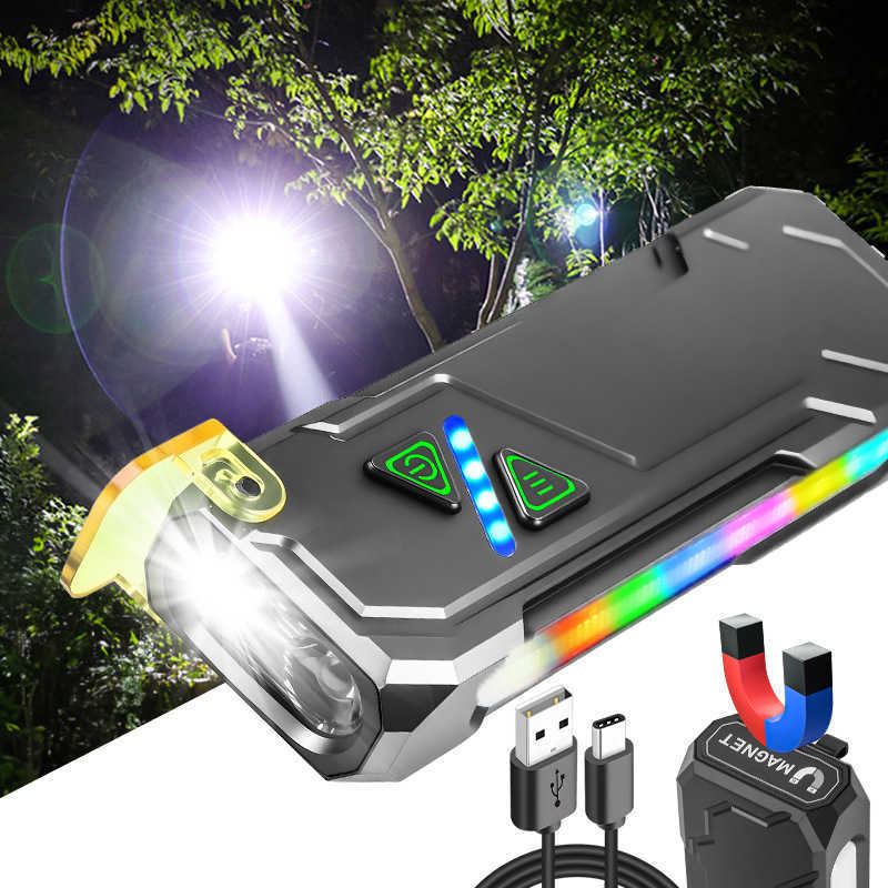 New RGB Color Changing Multifunctional EDC Strong Light Flashlight USB Charging with Magnet Pen Clip Strong Light Atmosphere W251025