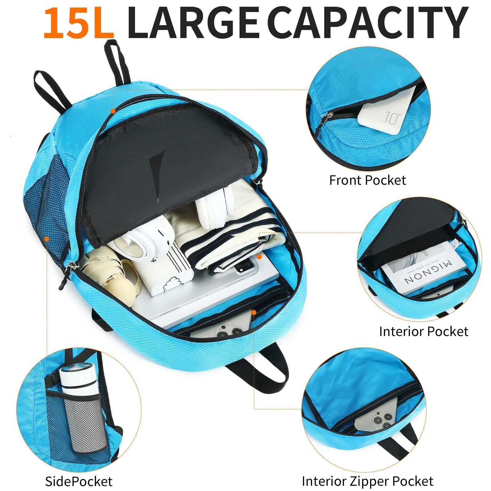 15L 300D Nylon Backpack Ultralight 024kg WaterResistant Foldable Daypack Collapsible into Pocket for Travel Outdoor Daily W251025