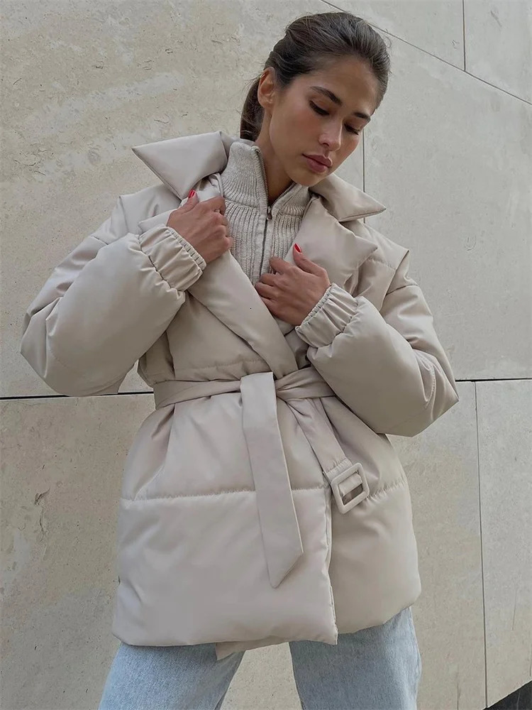 Tossy Winter LaceUp Pocket Parkas Outwear Female VNeck Loose Long Sleeve Fashion High Waist Bandage Coat Ladies Solid Outwear 251013