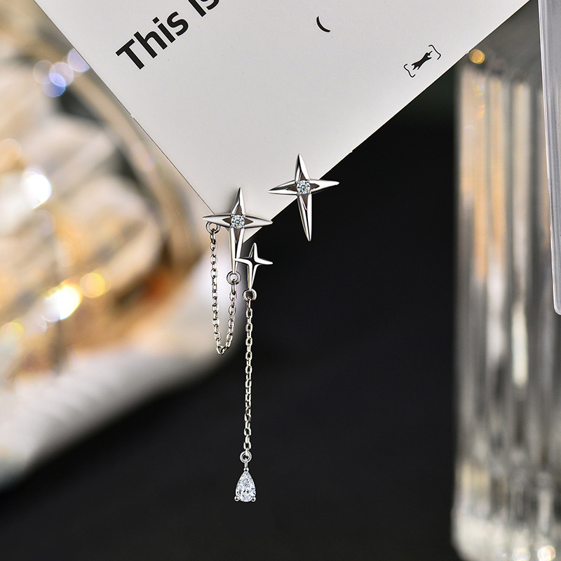 Luxury earrings Gold earrings S925 pure silver zircon compass octagonal star tassel earrings personalized high-end pendant earrings free shipping