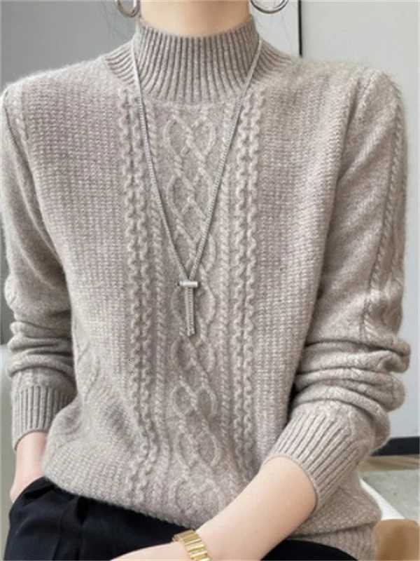 Womens Sweater Spring Autumn Outside Wear Pullovers Half High Collar Knitwear Fashion Long Sleeve Pull Femme Sueter TopsT251025