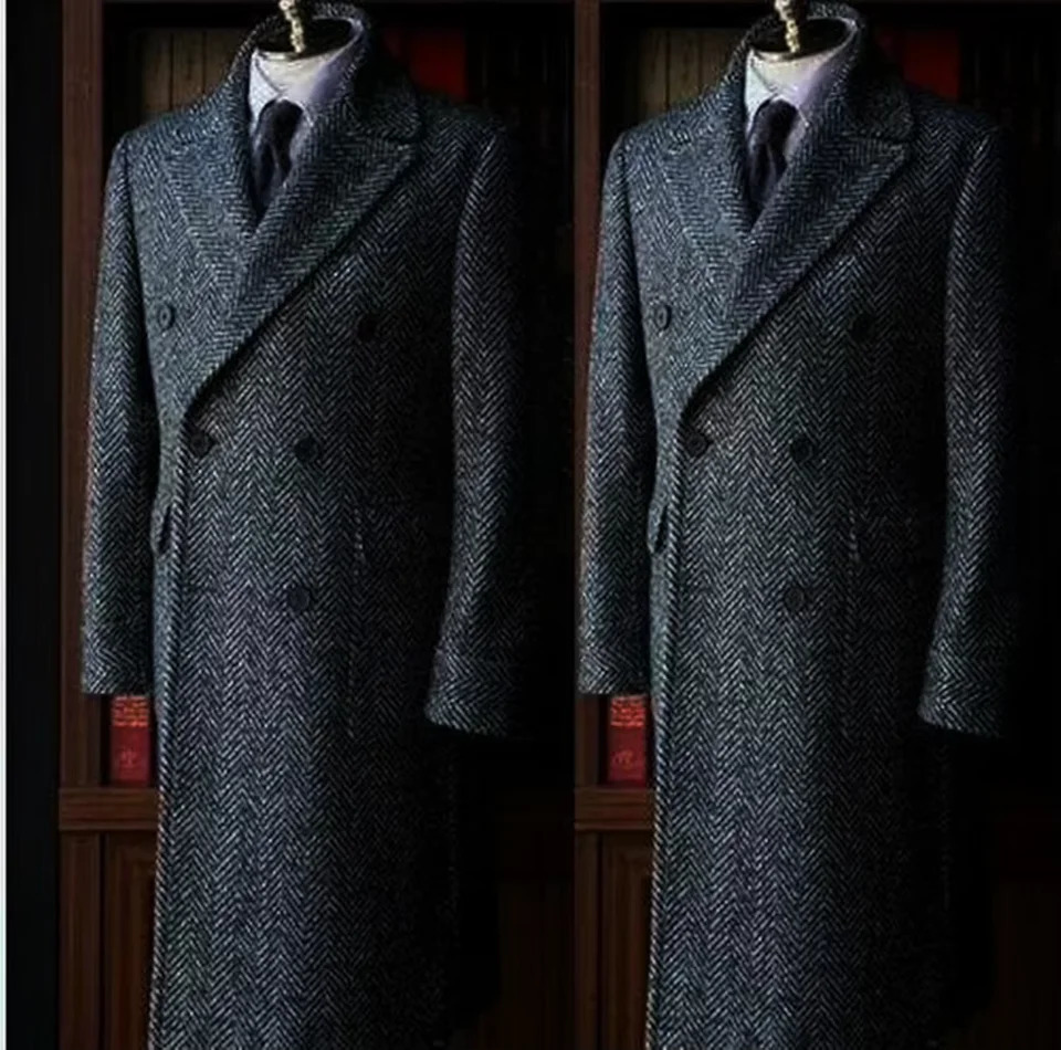 Vintage Mens Long Overcoat Double Breasted Wool Blend Overcoat plus Size Warm Winter Business Jacket Customizable Blazer 251023