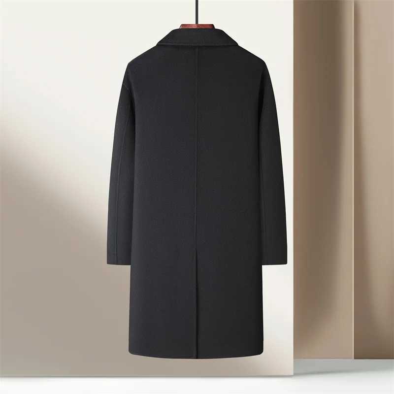 A midlength doublesided wool and wool coat made by hand in the autumn and winter of 2025 for mens business and casual wearT251025