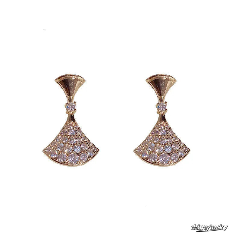 Elegant Needle Drop - Small Fan-Shaped Dangle Earrings With Shiny Diamante Accents Ddmylucky