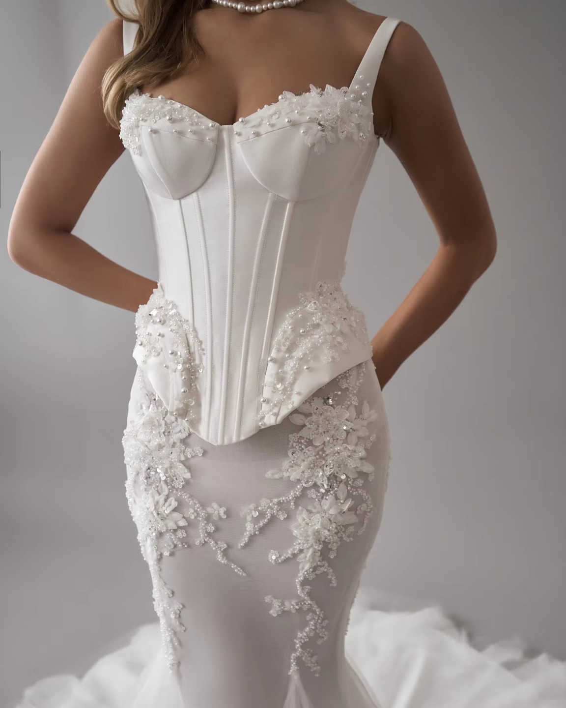 Customize Made Fantastic Sweetheart Mermaid Weddind Dress With Beading Pearls Appliques Trumpet Bridal Gowns