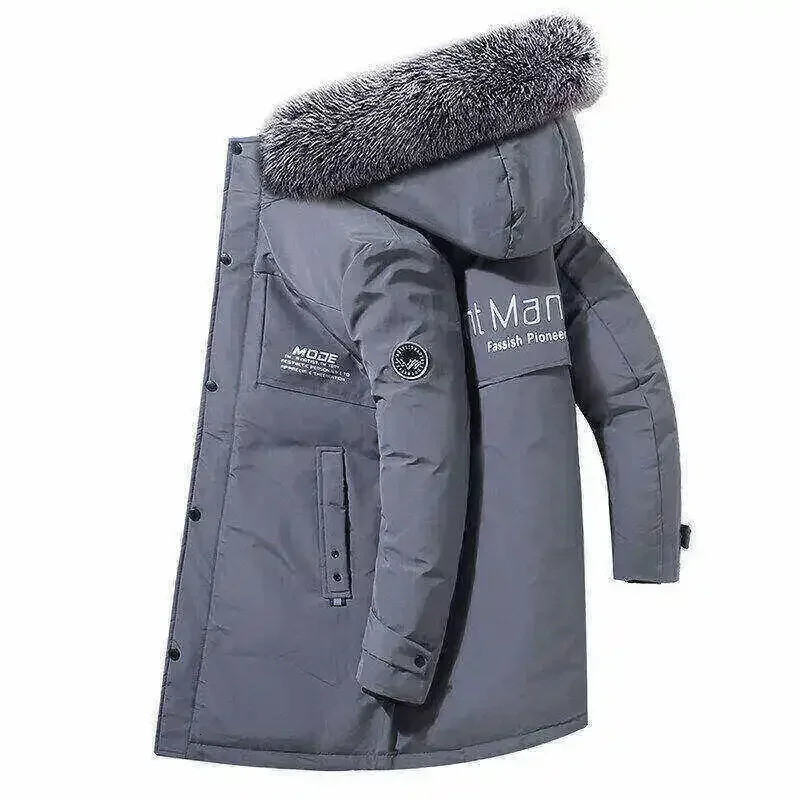 Winter Down Jacket Mens Long Fashion Thickened Large Fur Collar Windproof Warm White Duck Down Parka Men Hooded Coat 251020