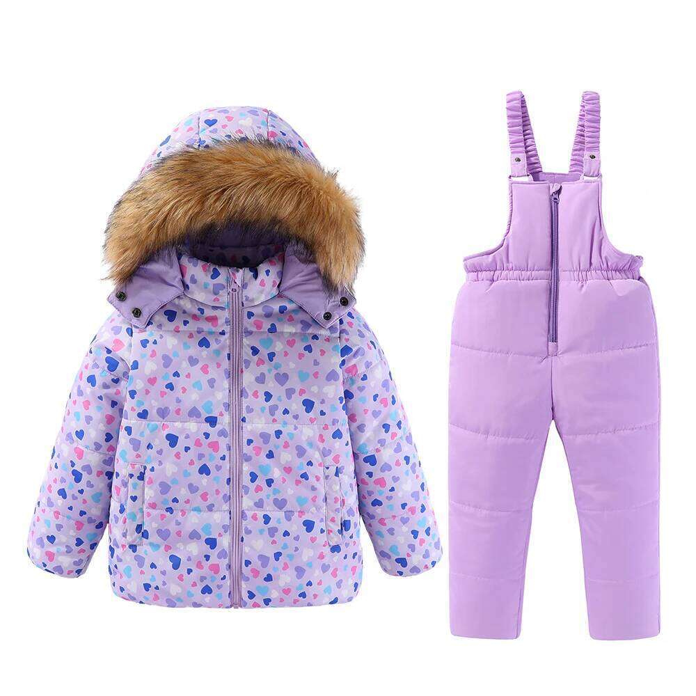 4-8T Kids Girls Ski Suits Hooded Coats Children Winter Warm Pant Outdoor Sportwear Thick Cotton Snowboard Skiing Suit