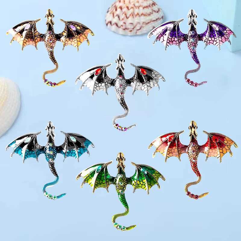 Stylish Cartoon Dragon Enamel Pin With Sparkling Crystal Set Creative Jewelry Lapel Badge Brooch For Friends Gift J251115