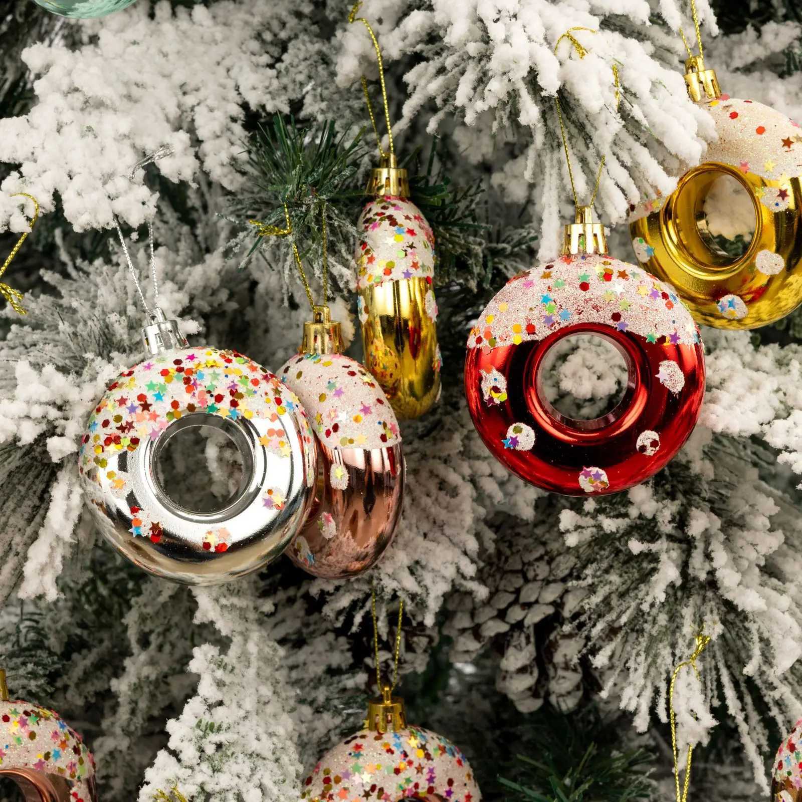 4pcsSet Cute Color Doughnut Christmas Tree Hang Pendant Plastic Christmas Shiny Ball Festival Ornament For Home Bar Party Decor C251024