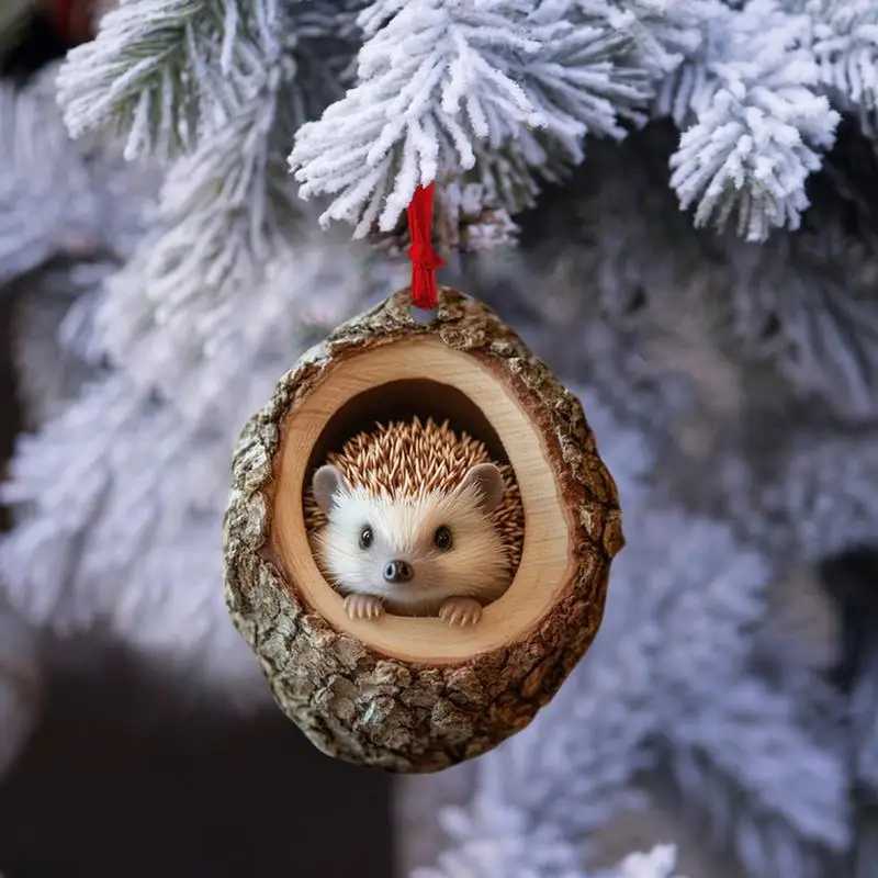 2D Flat Animal Christmas Ornaments Christmas Acrylic Pendant Animal Raccoon Owl Squirrel Hedgehog Bunny Bird Wildlife Ornaments C251024