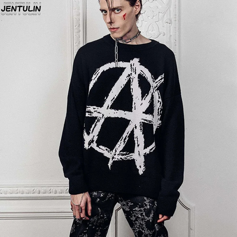 Harajuku Mens Winter Sweater Y2K Gothic Loose Womens Streetwear Punk Hip Hop Round Neck Knitted Graphic Mens Clothing 251020