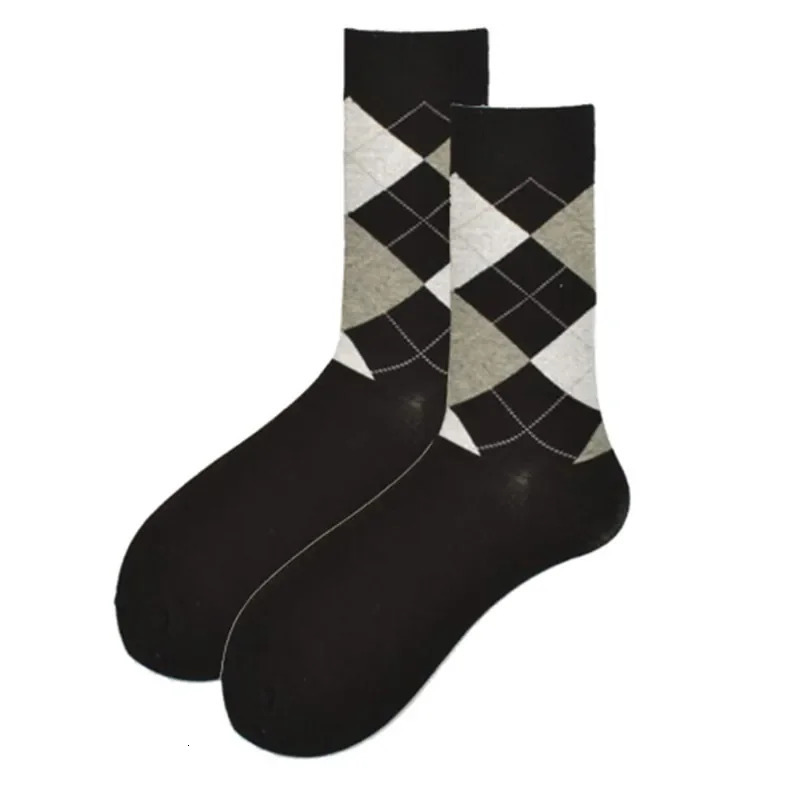 5 PairsPack Cassic Retro Fashion Men Socks Combed Cotton Rhombus Solid Color Argyle Casual Business Dress Party Socks 251023