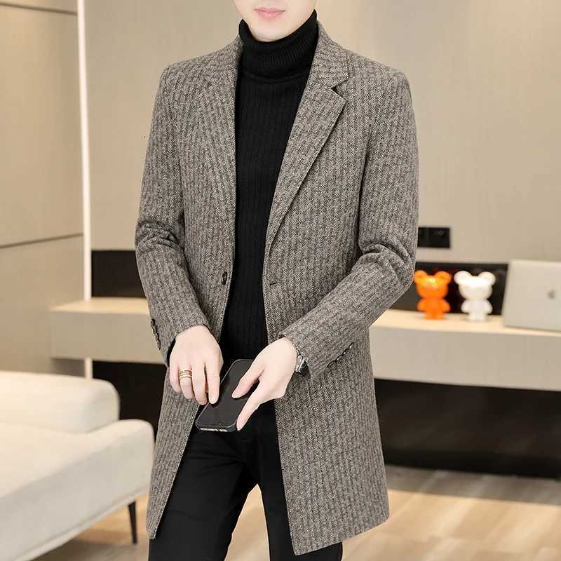 Highquality mens fashionable stylish and versatile midlength herringbone cotton coat for autumn and winterT251025