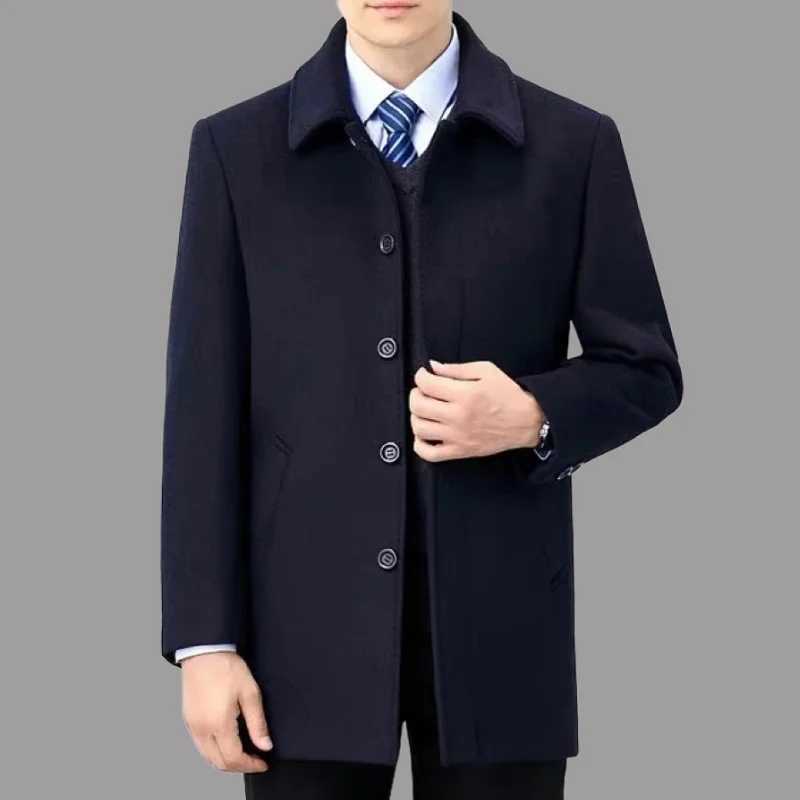 A stylish and cool short wool coat with buttons and lapels for men in autumn and winter a highend business dad suitT251025