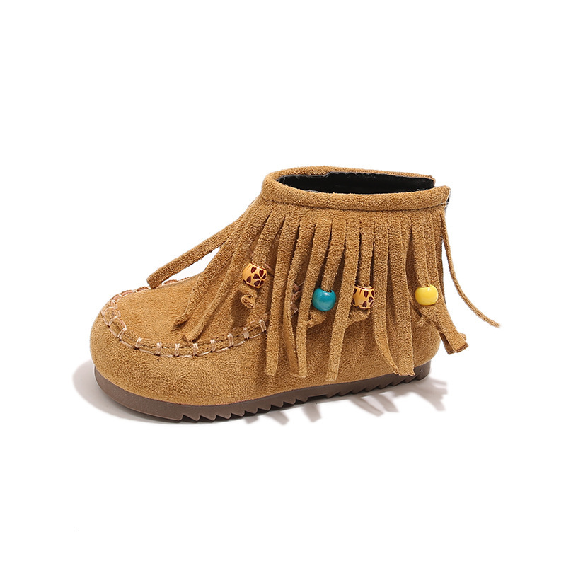 Retro fashion designer princess children's shoes, girls' tassel boots, girls' boots, velvet short boots, girls' autumn and winter 
