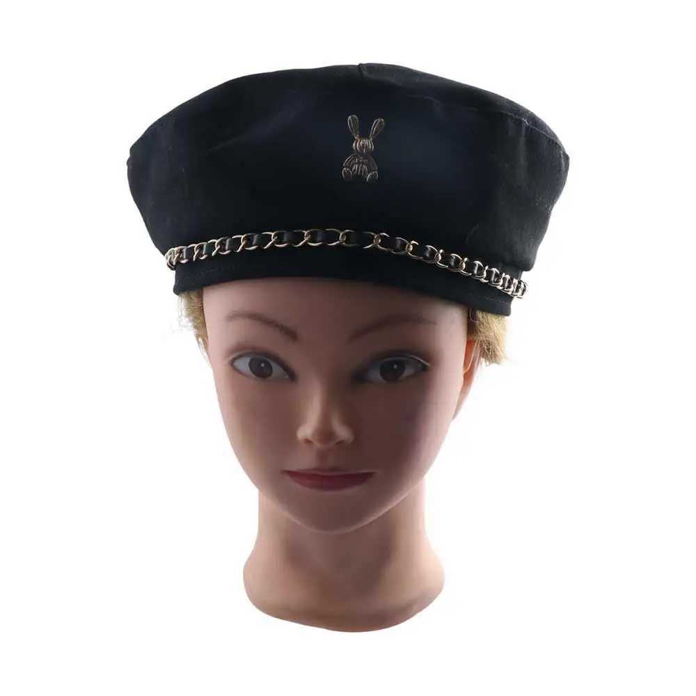 Gift Metal Chain Girl Beanie Hat Windproof Rabbit Pattern Korean Style Hat Winter Autumn Beret Wen Beret Fashion Painter Hat Y251025