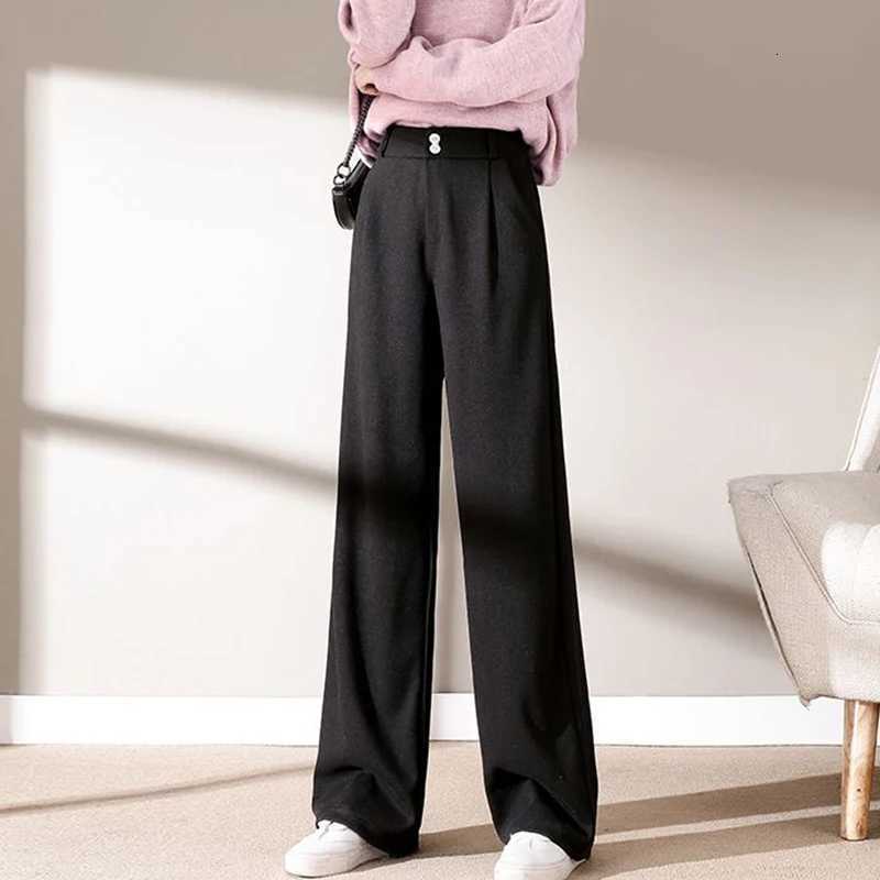 Autumn Winter Girls Comfortable Woolen Pants Female Narrow Straight Leg Trousers Lady Classic Fashion Thicken High Waisted PantsT251025