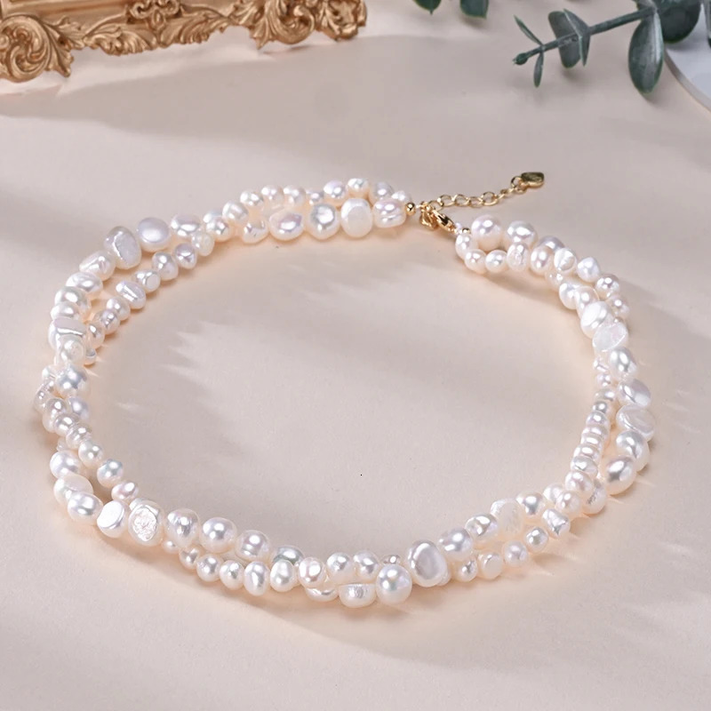 Natural Freshwater Pearls Double Layer Beaded Baroque Shape Necklace S925 Sterling Silver Chain Elegant Jewelry Gifts for Women 251016