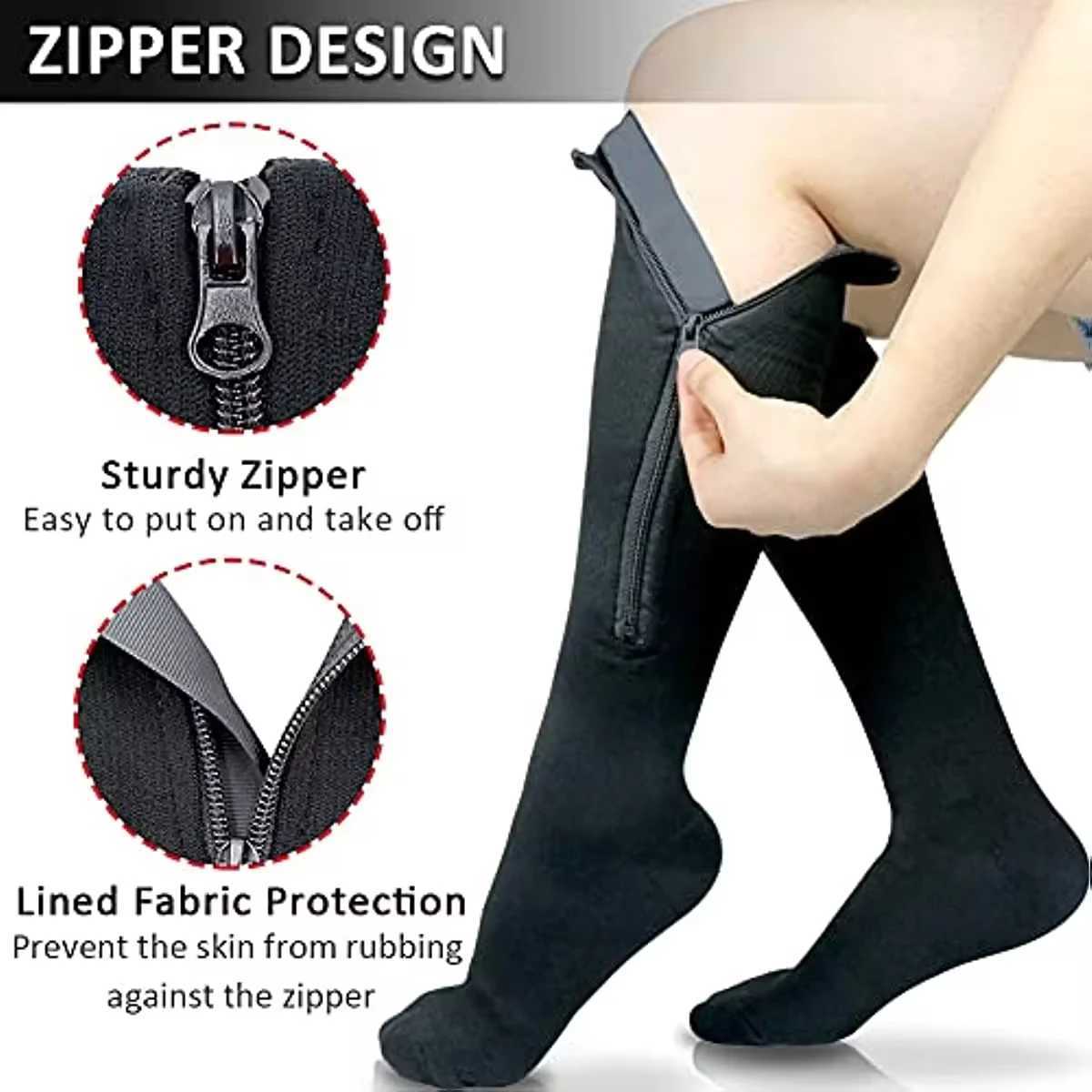 1 Pair Medical Zipper Compression Socks Women Men High Elasticity Nylon Closed Toe Pressure Stocking for Edema Varicose Veins Y251024