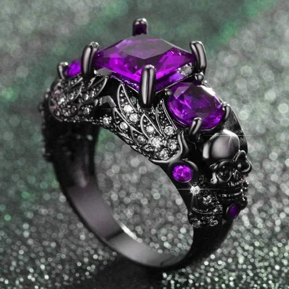 Gothic Jewelry Purple Red Black Crystal Unique Black Skull Rings for Women Halloween Christmas GiftsXJ251025