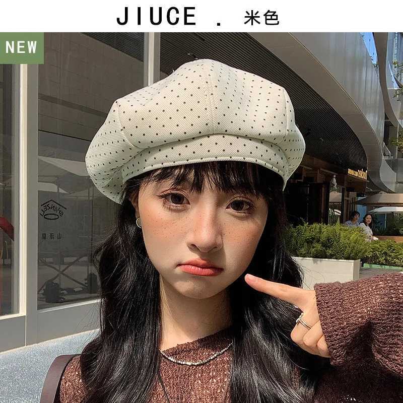 Autumn Winter Polka Dot Bed Beret Fashionable Versatile Small Round Dot Cute Octagonal Hat Girls Early Pumpkin Hat 4m897 Y251025