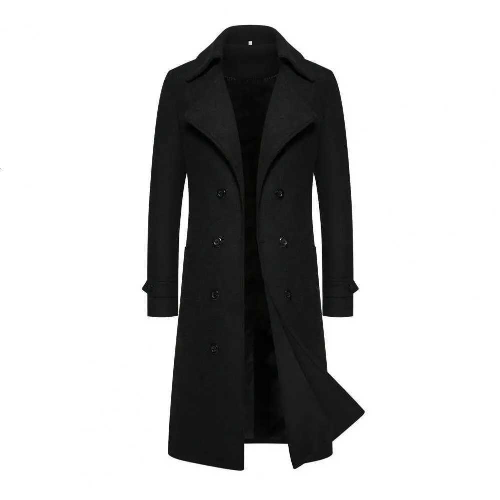 Men Overcoat Doublebreasted Slim Fit Mid Length Long Sleeve Thick Windproof Warm Soft Cardigan Buttons Lapel Men Long CoatT251025