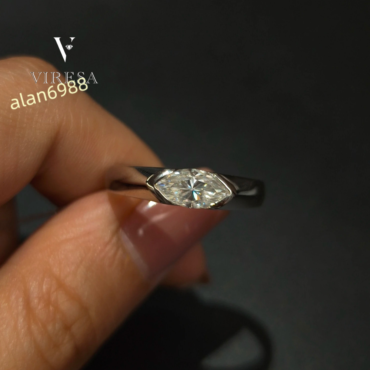 Custom 510mm 1ct Marquise D White Moissanite Gemstone Wedding Ring Silver Gold Plated 925 Sterling Silver Jewelry for Men