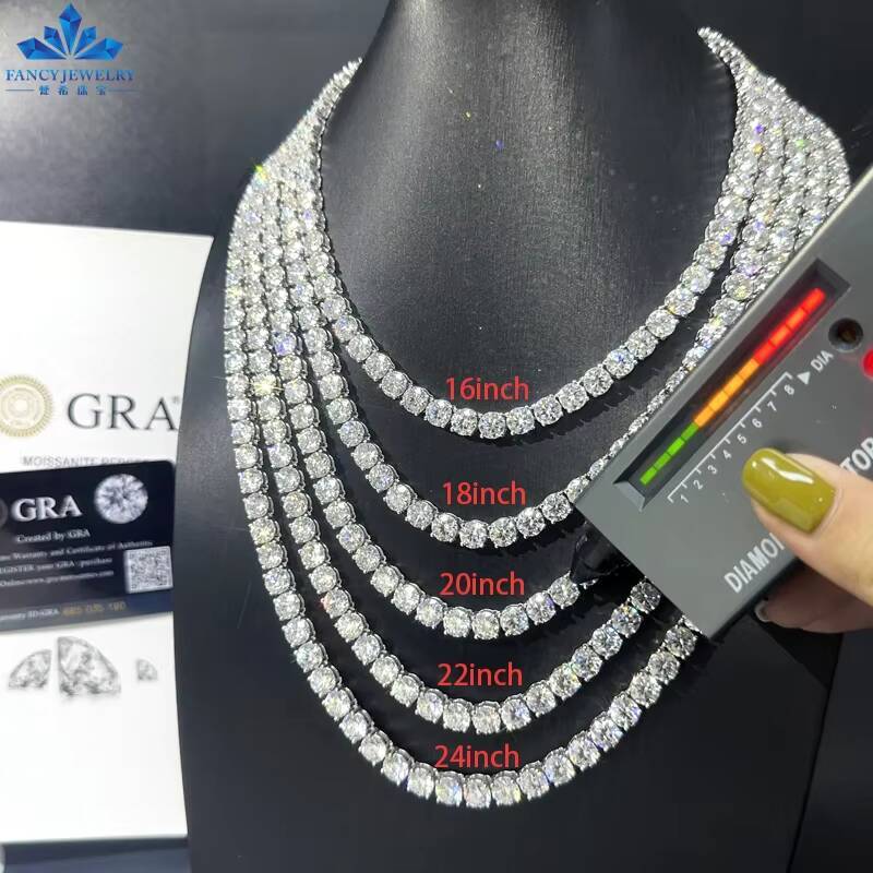 Full Size 3mm 4mm 5mm Moissanite 925 Silver Tennis Necklace Factory Price Iced Out Moissanite Diamond Tennis Chain for Hip Hop