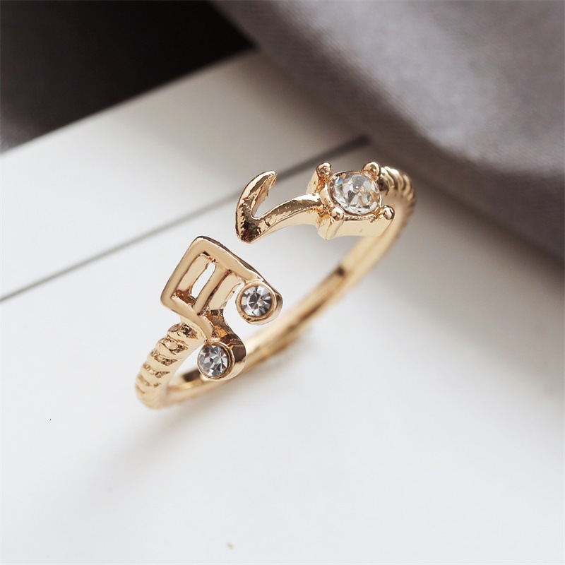 South Korea Jewelry Creative Gift Female Rhinestone Musical Note Threaded Adjustable Opening Ring