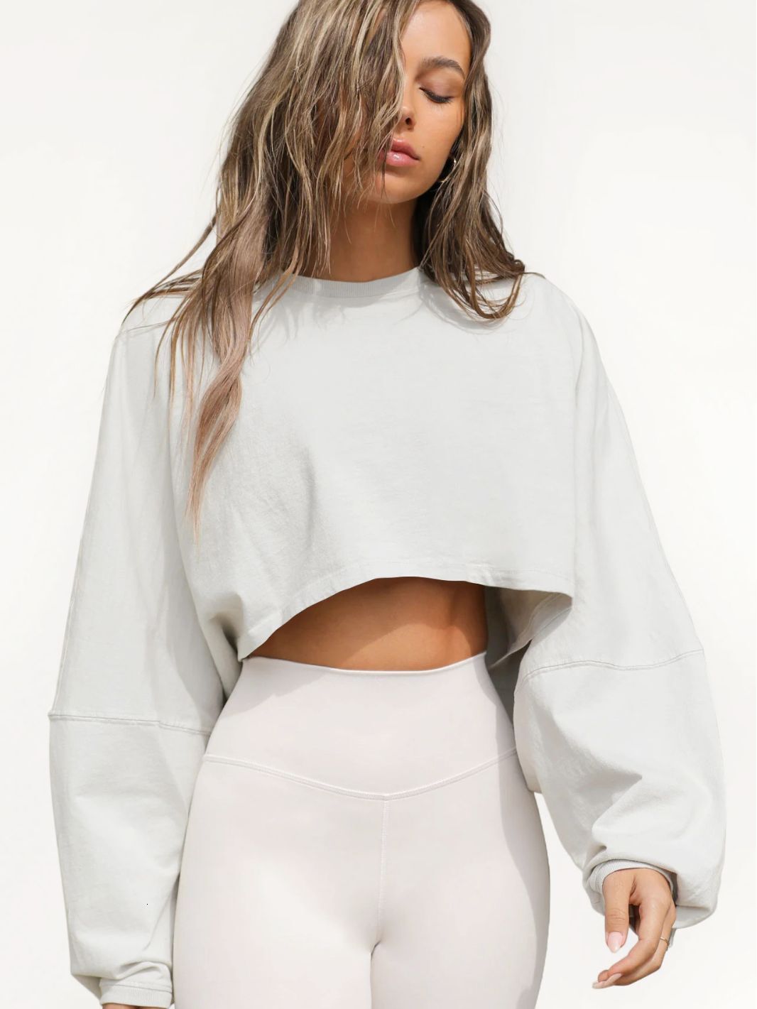 2025 Vintage Sweatshirt Autumn Winter Trendy Women's Long Sleeve Short Knit Top Sports Yoga Shirt