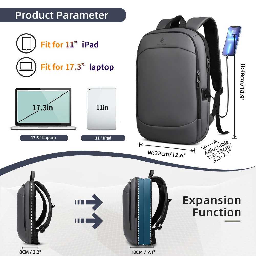 HcanKcan Mens Expandable Backpack Multifunction 173inch Laptop Bag Fashion Waterproof Travel Backpack Lightweight Business Bag W251025