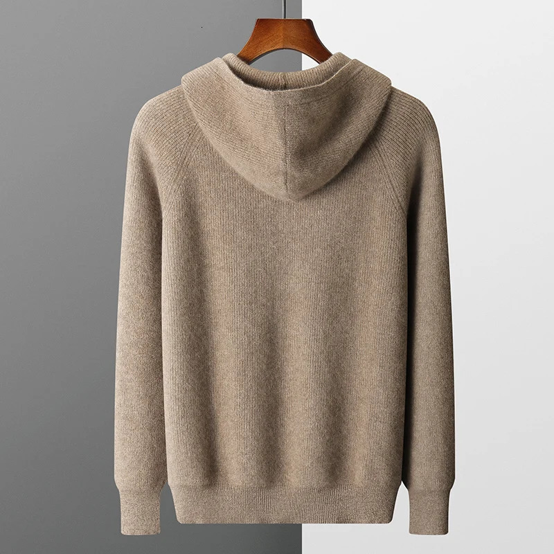 Men 100 Merino Wool Sweater Hooded Zipper Cardigan Autumn Winter Thickened Knit Largesize Jacket Long Sleeved Sportswear Coat 251020